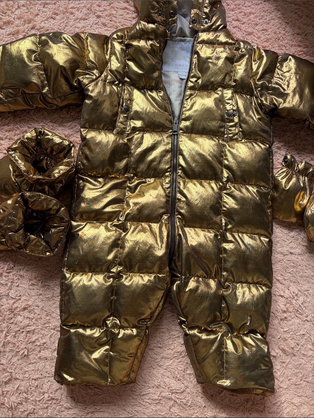 Burberry Metallic Gold Quilted Baby One-Piece Footie